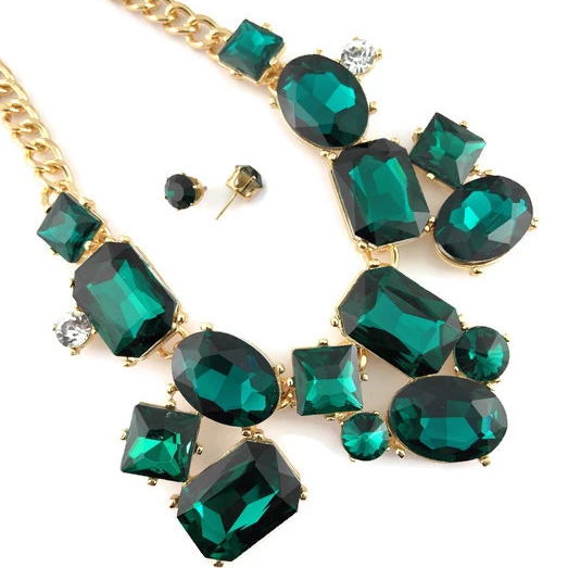 Elegant Crystal Necklace with Big Stones, Green | Bellaire Wholesale