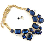 Elegant Crystal Necklace with Big Stones, Blue| Bellaire Wholesale