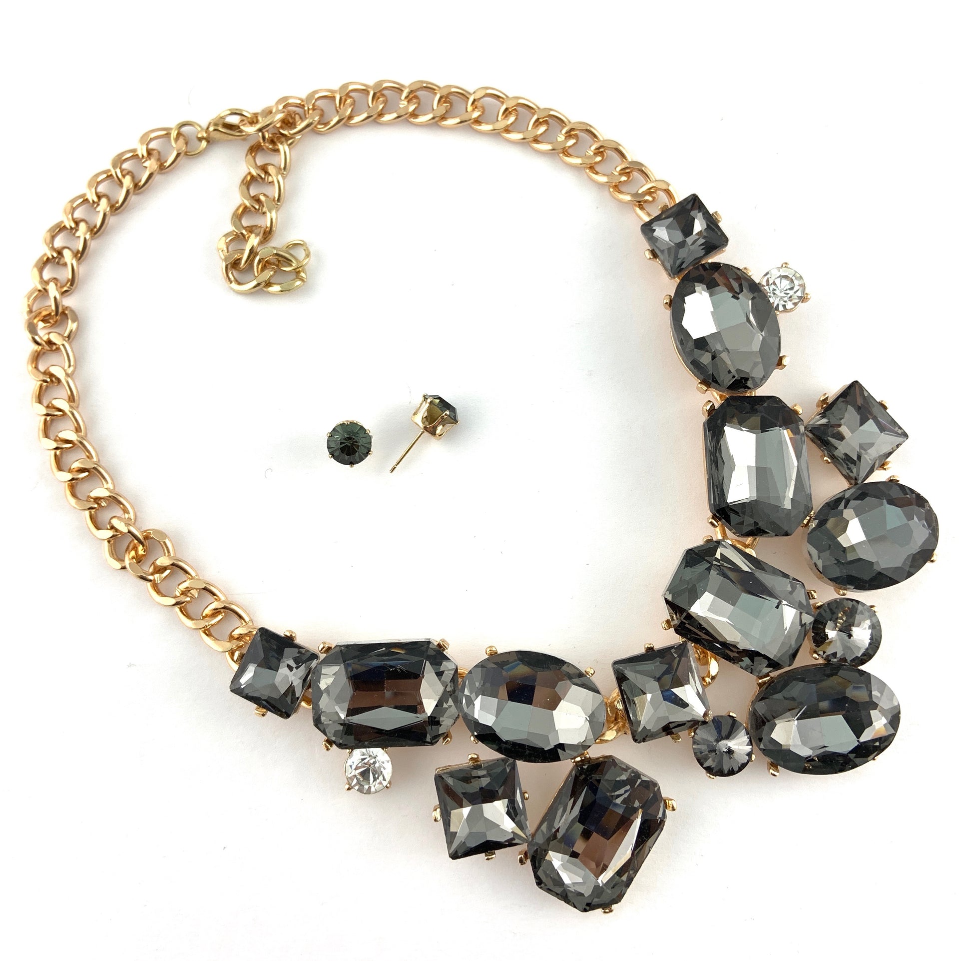 Elegant Crystal Necklace with Big Stones, Black | Bellaire Wholesale