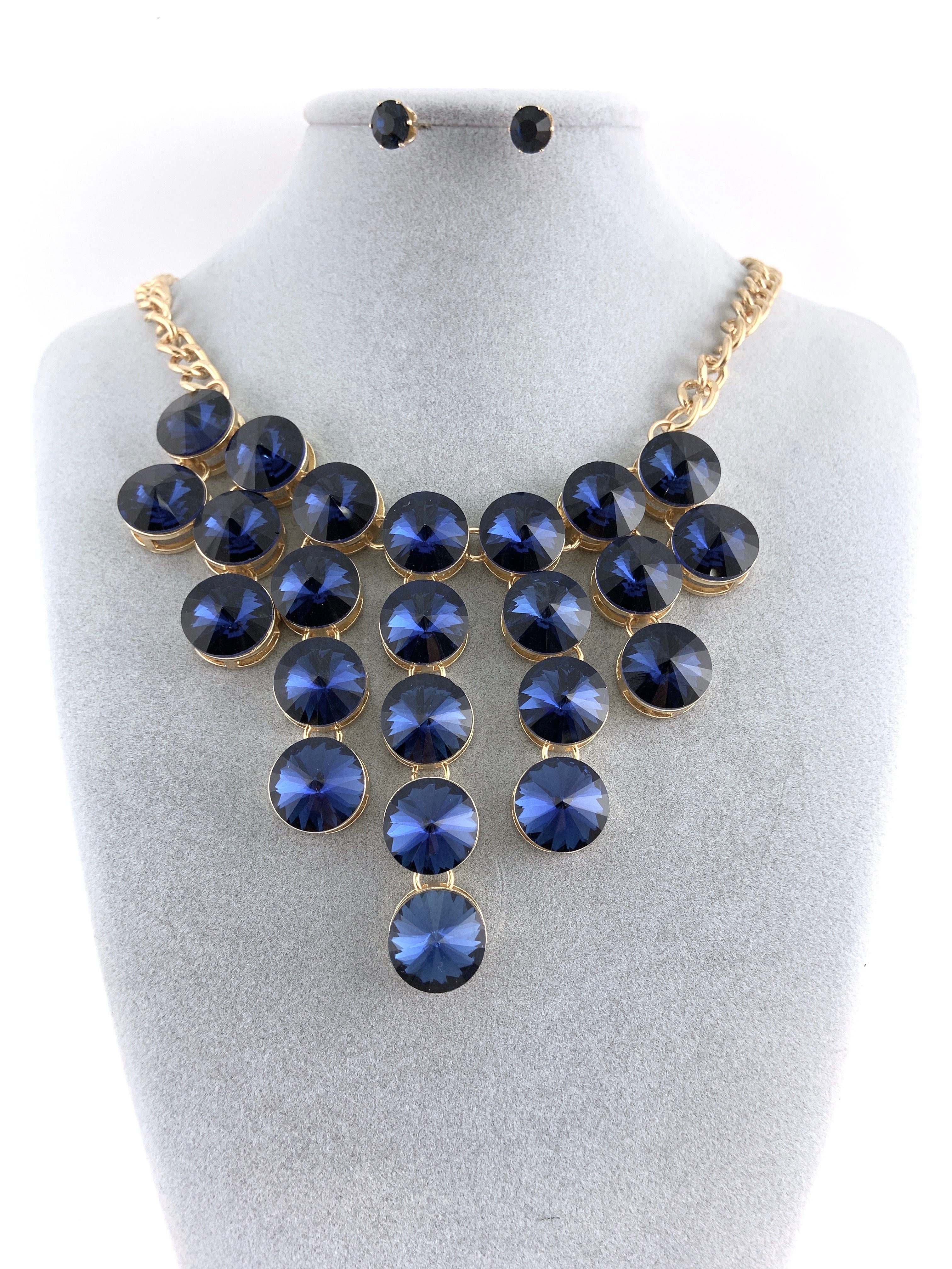 Elegant Crystal Necklace, Navy Blue Stones | Bellaire Wholesale