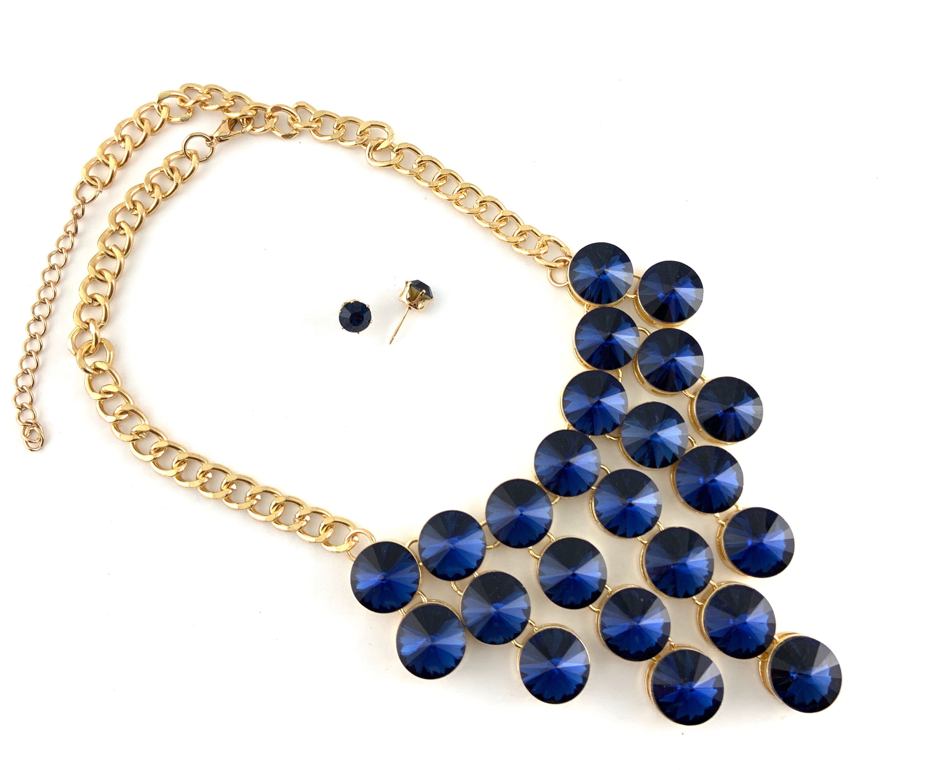 Elegant Crystal Necklace, Navy Blue Stones | Bellaire Wholesale