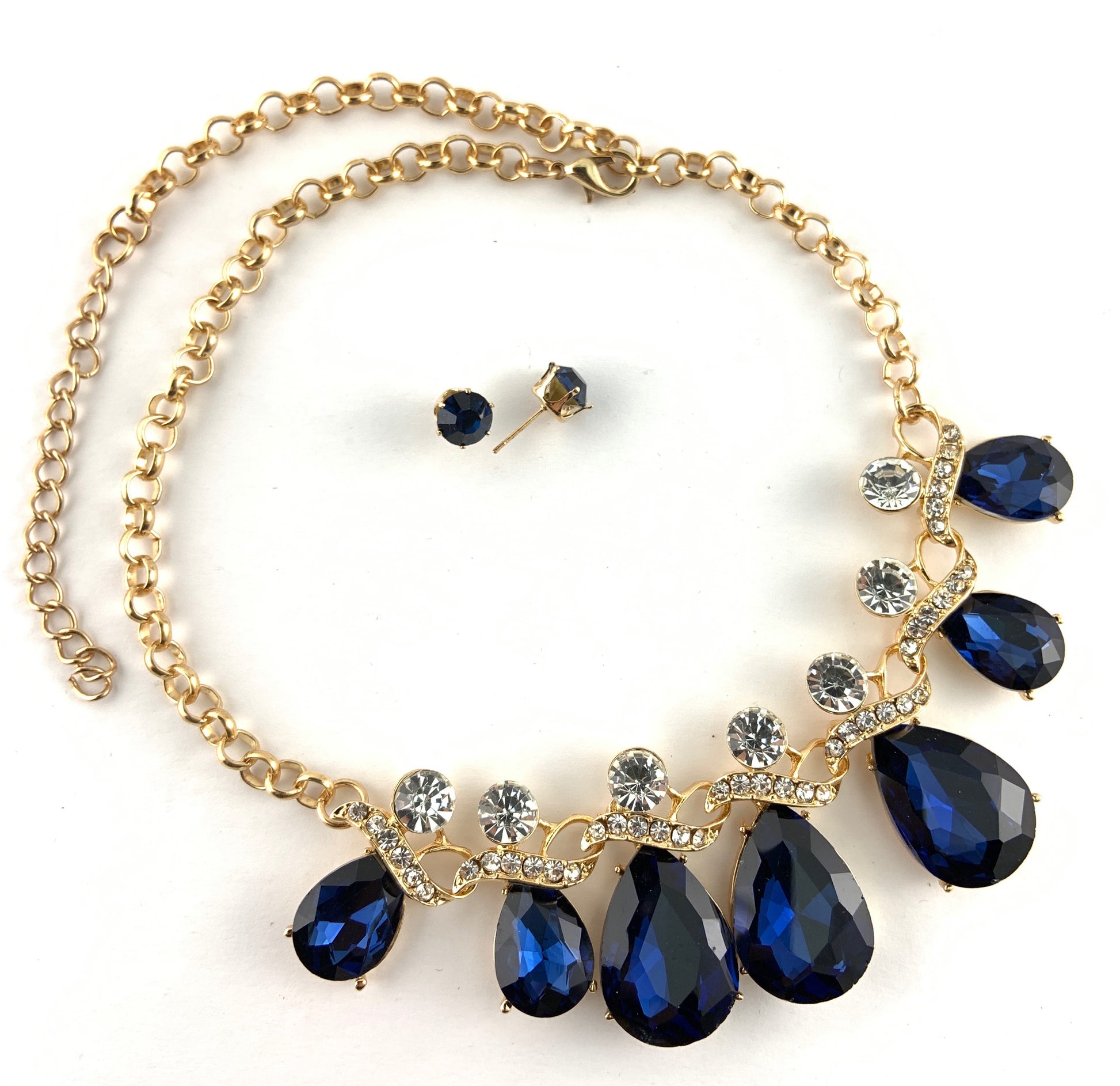 Elegant Teardrop Crystal Necklace, NavyBlue | BellaireWholesale
