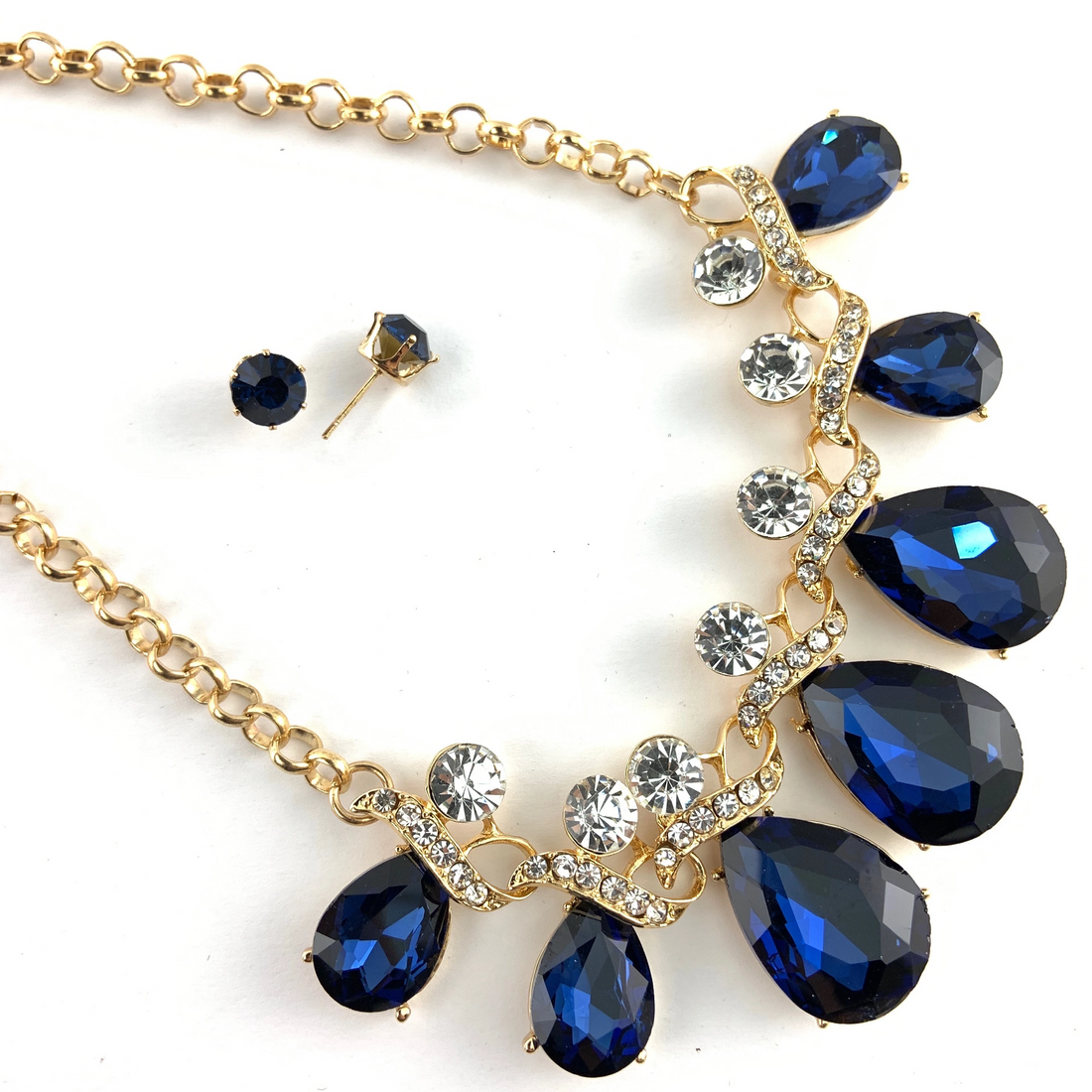 Elegant Teardrop Crystal Necklace, NavyBlue | BellaireWholesale