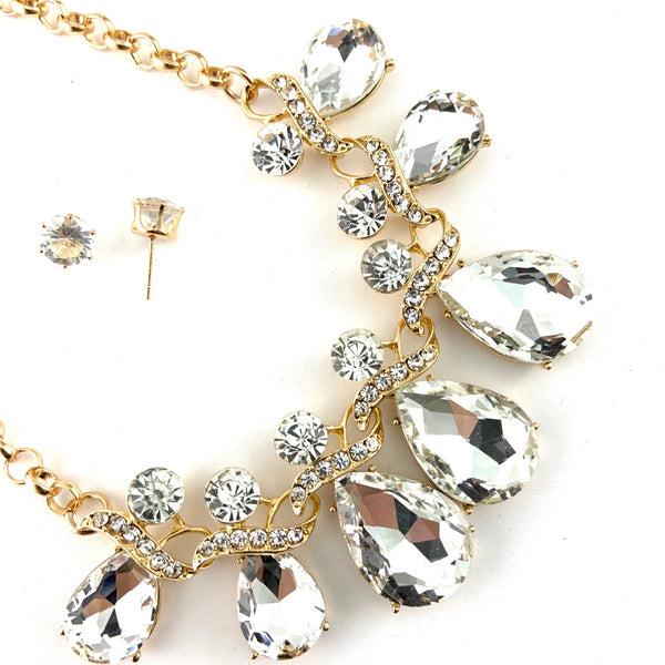 Elegant Teardrop Crystal Necklace, Clear Stones | BellaireWholesale