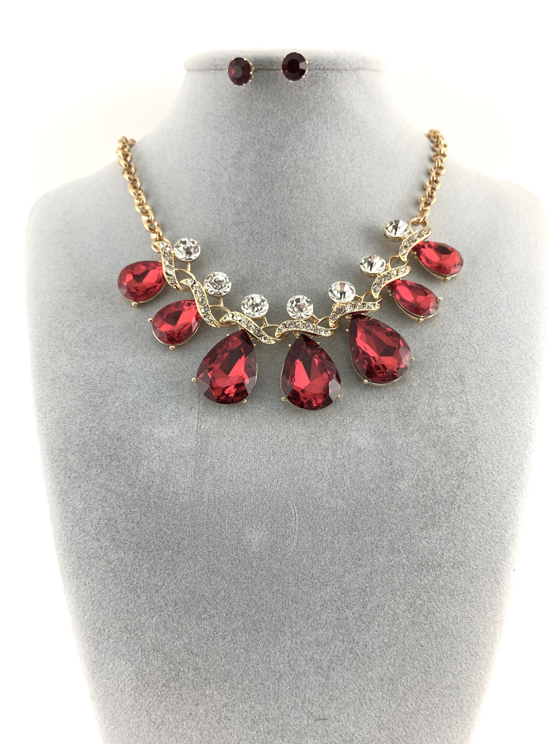 Elegant Teardrop Crystal Necklace, Burgundy Stone | Bellaire Wholesale