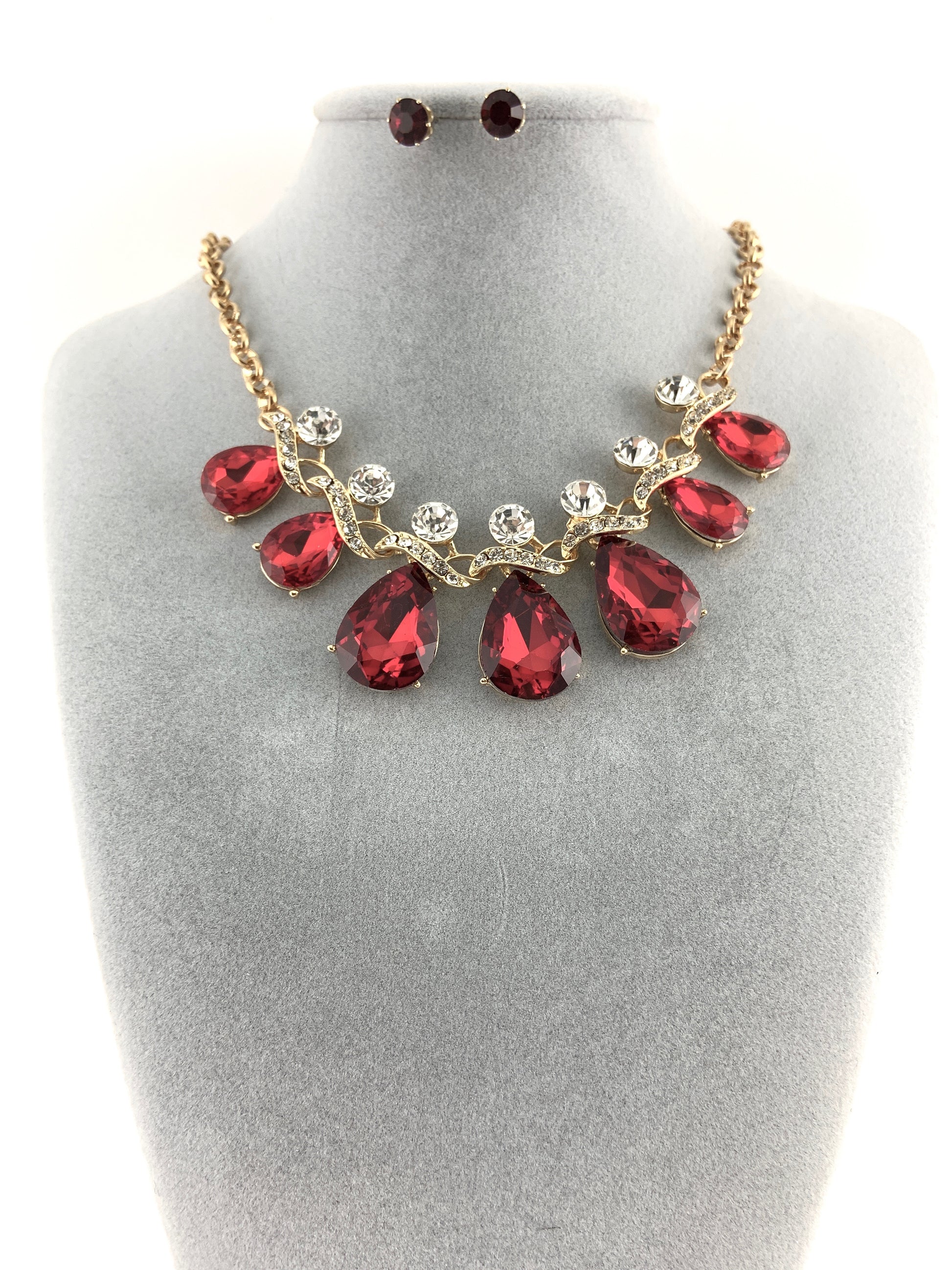 Elegant Teardrop Crystal Necklace, Burgundy Stone | Bellaire Wholesale
