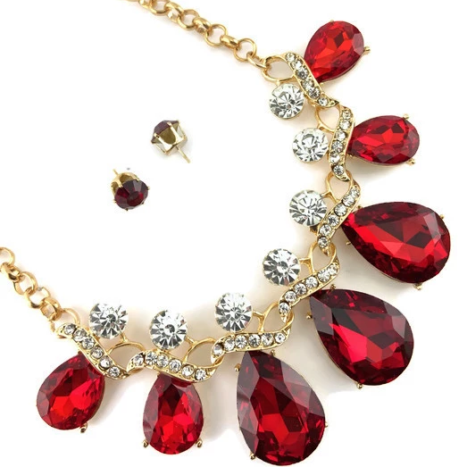 Elegant Teardrop Crystal Necklace, Burgundy Stone | Bellaire Wholesale
