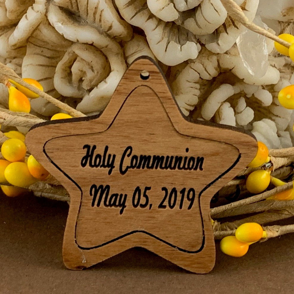 Star Wood Engraved Tags, Holy Communion | Bellaire Wholesale