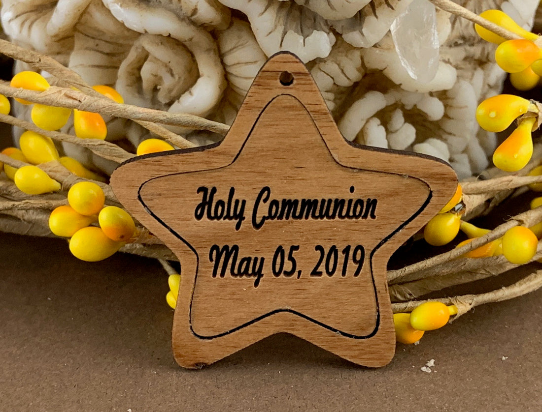 Star Wood Engraved Tags, Holy Communion | Bellaire Wholesale