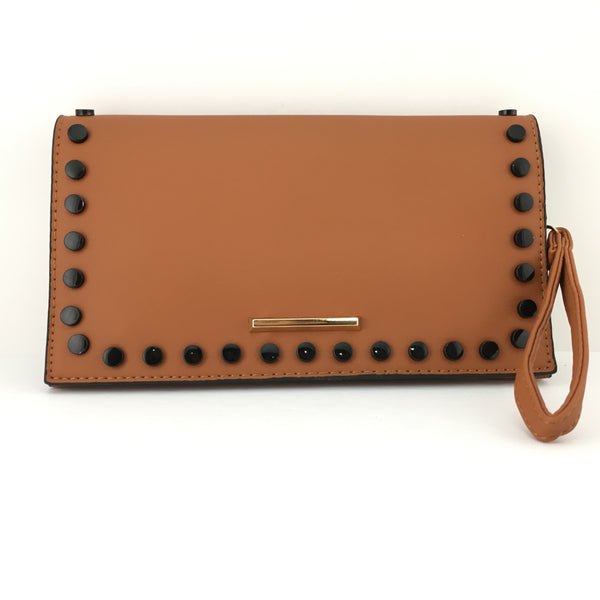 Tan Clutch with Black Button | Bellaire Wholesale