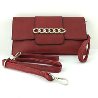 Burgundy Chain Detail Faux Leather Clutch | Bellaire Wholesale
