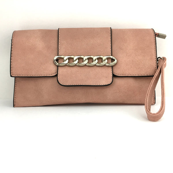 Pink Chain Detail Faux Leather Clutch | Bellaire Wholesale