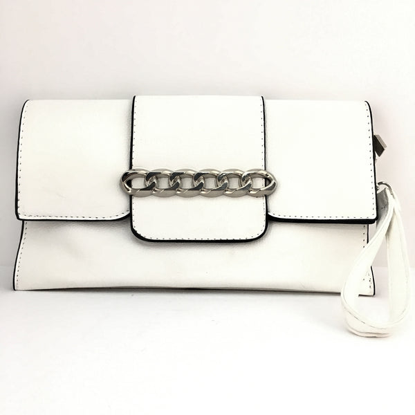 White Chain Detail Faux Leather Clutch | Bellaire Wholesale