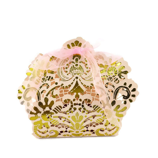 Pink with Gold Laser Cut Paper Gift Box | Bellaire Wholesale