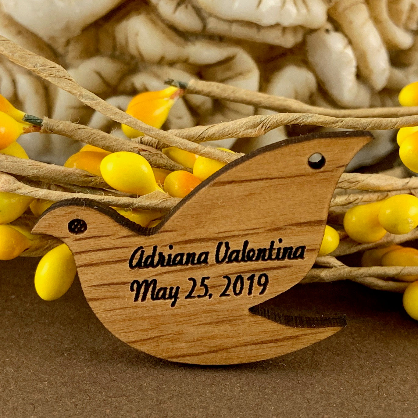 Dove Shape Wood Engraved Charm, Name Tag | Bellaire Wholesale