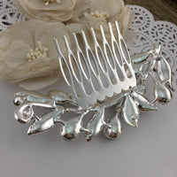 Silver Hair Comb, Crystal Flower, Bridal Hair Piece | Bellaire Wholesale