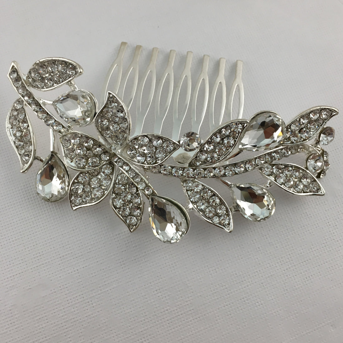 Silver Hair Comb, Crystal Flower, Bridal Hair Piece | Bellaire Wholesale