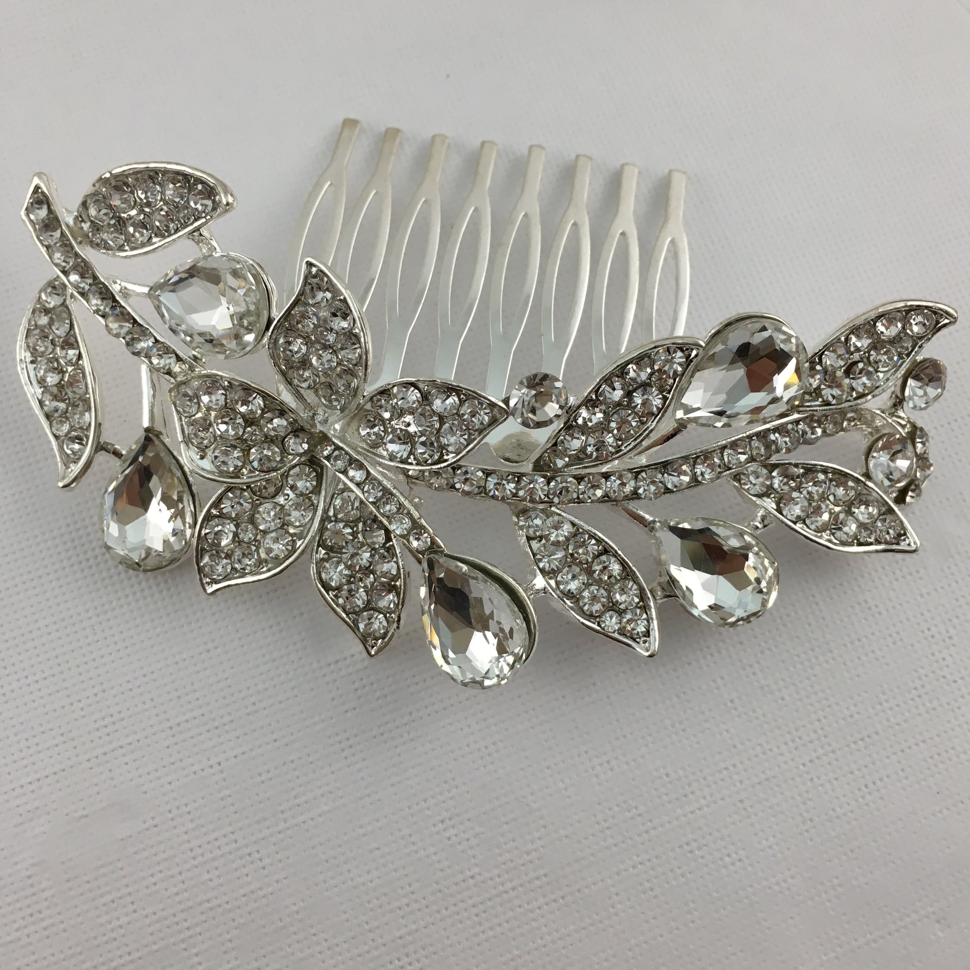 Silver Hair Comb, Crystal Flower, Bridal Hair Piece | Bellaire Wholesale