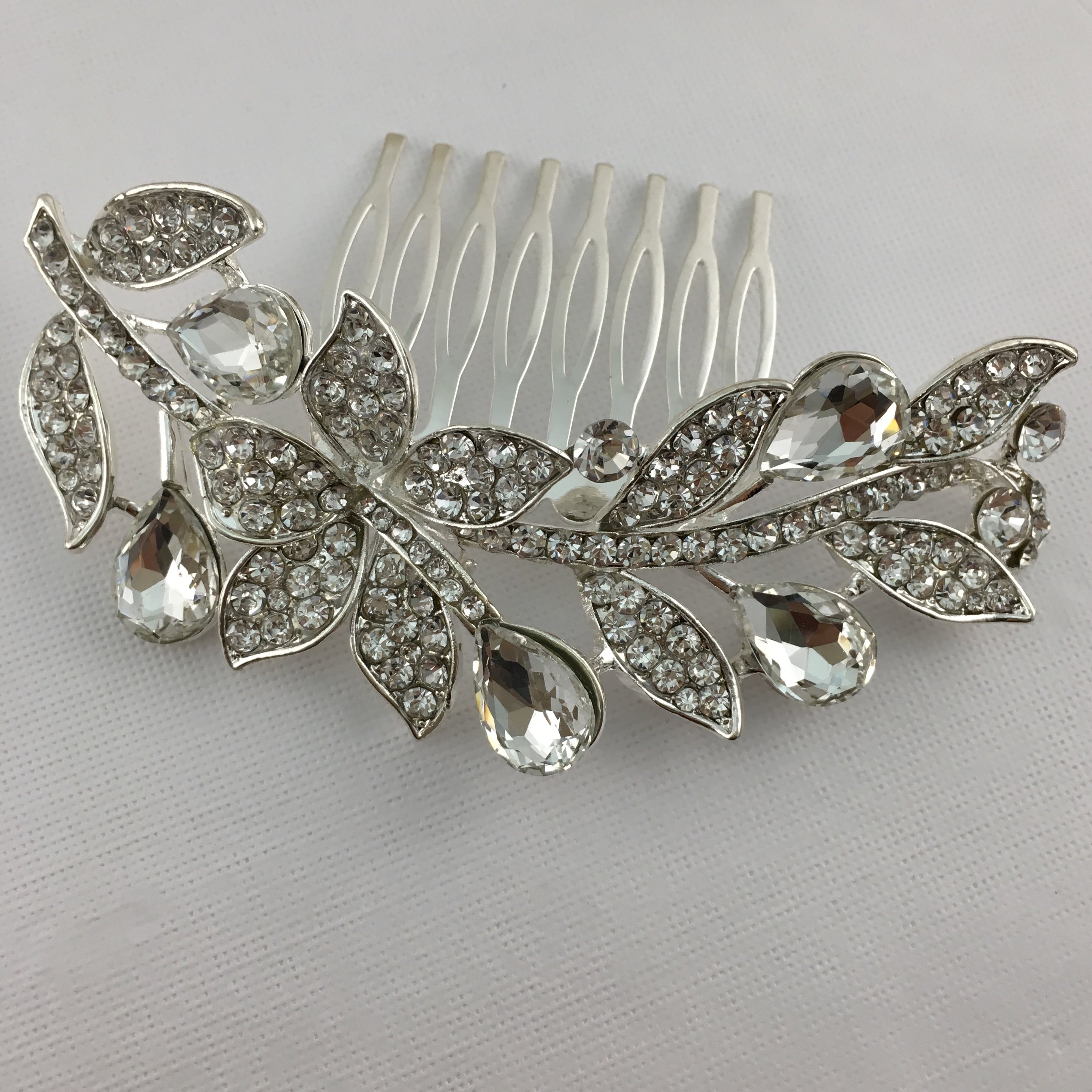 Silver Hair Comb, Crystal Flower, Bridal Hair Piece | Bellaire Wholesale