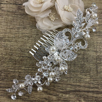 Silver Crystal and Pearl Hair Comb, Crystal Butterfly | Bellaire Wholesale