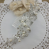 Silver Crystal and Pearl Hair Comb, Crystal Butterfly | Bellaire Wholesale