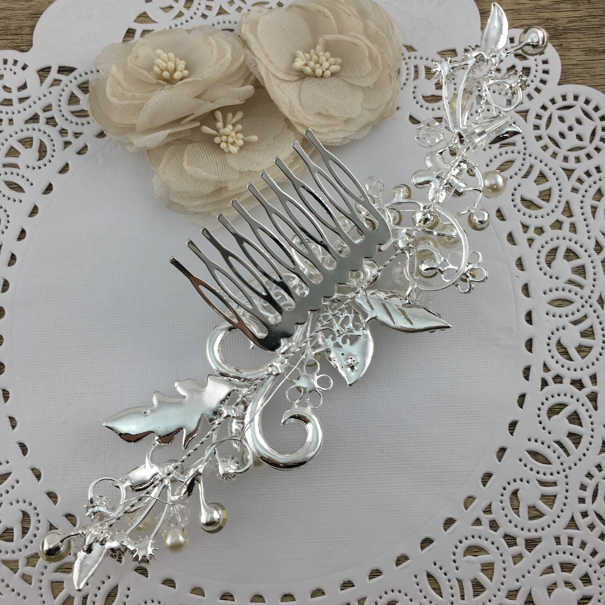 Silver Crystal and Pearl Hair Comb, Crystal Butterfly | Bellaire Wholesale