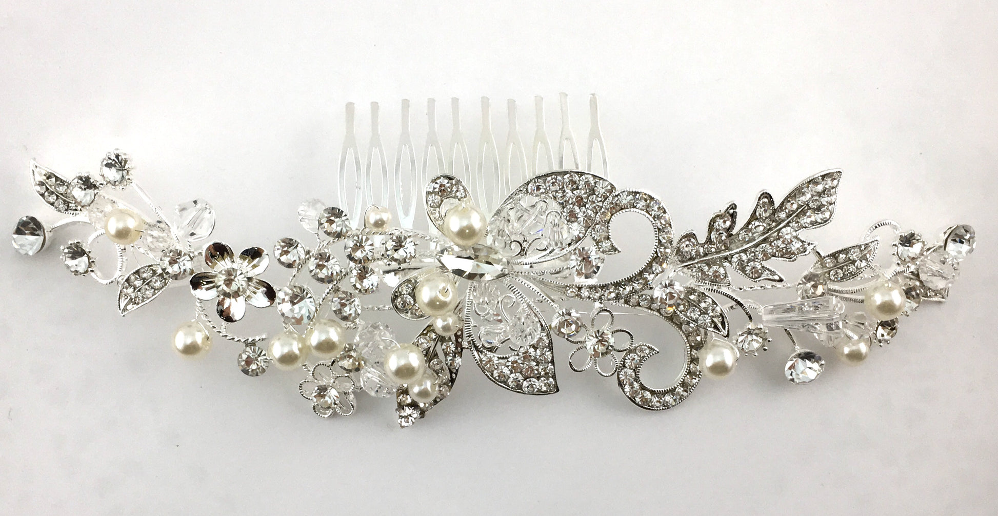 Silver Crystal and Pearl Hair Comb, Crystal Butterfly | Bellaire Wholesale