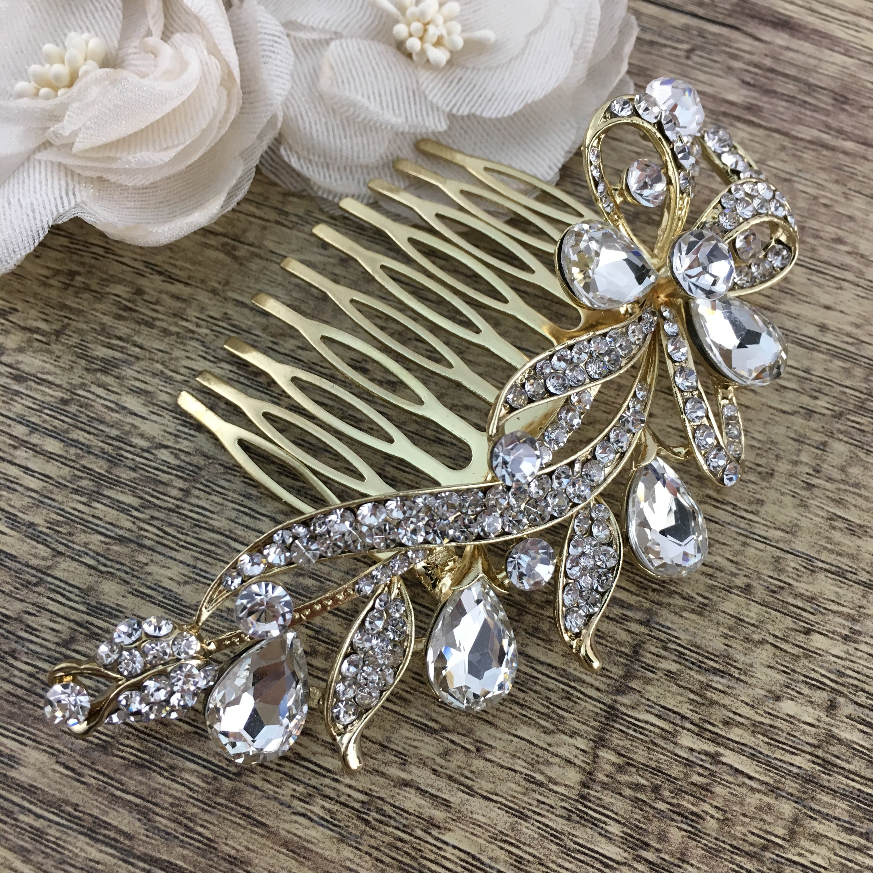 Gold Crystal Hair Comb, Bridal Hair Piece | Bellaire Wholesale