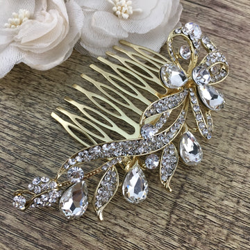 Gold Crystal Hair Comb, Bridal Hair Piece | Bellaire Wholesale