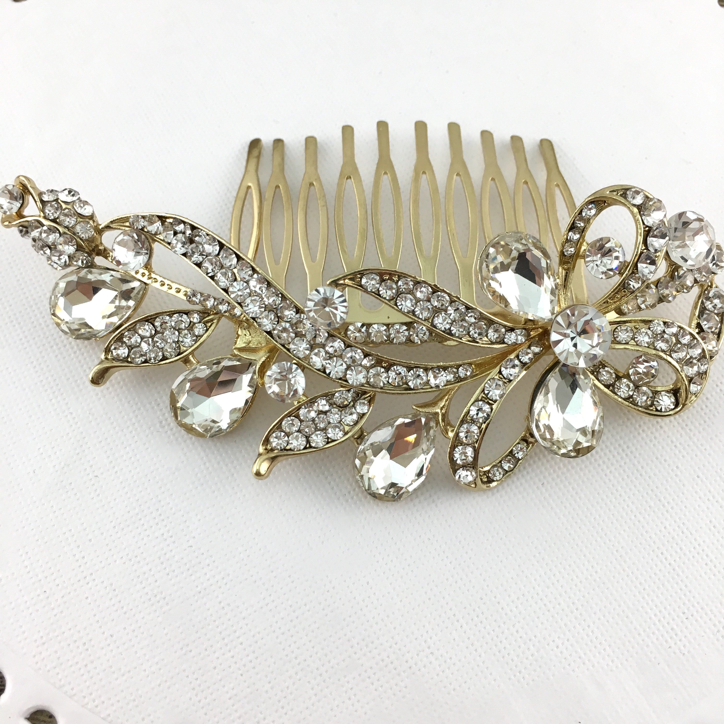 Gold Crystal Hair Comb, Bridal Hair Piece | Bellaire Wholesale