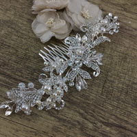 Silver Crystal and Pearl Flexible Hair Comb | Bellaire Wholesale