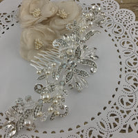 Silver Crystal and Pearl Flexible Hair Comb | Bellaire Wholesale