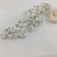 Silver Crystal and Pearl Flexible Hair Comb | Bellaire Wholesale