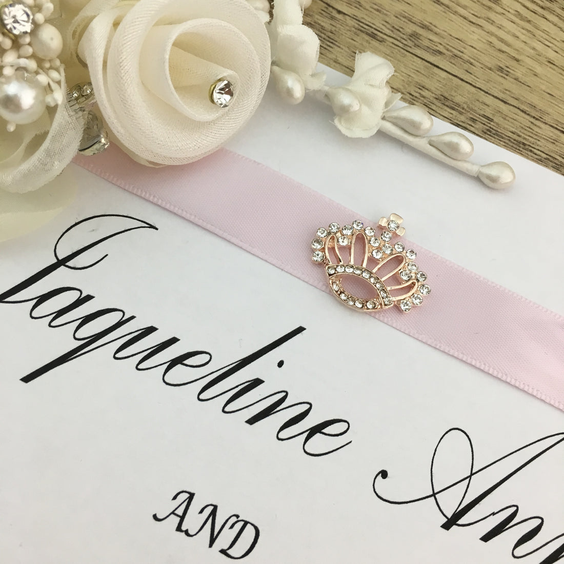 Rose Gold Crown Invitation Buckle Embellishments | Bellaire Wholesale