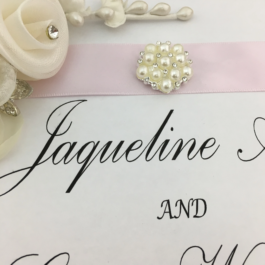 Silver Pearl Invitation Buckle Embellishments | Bellaire Wholesale