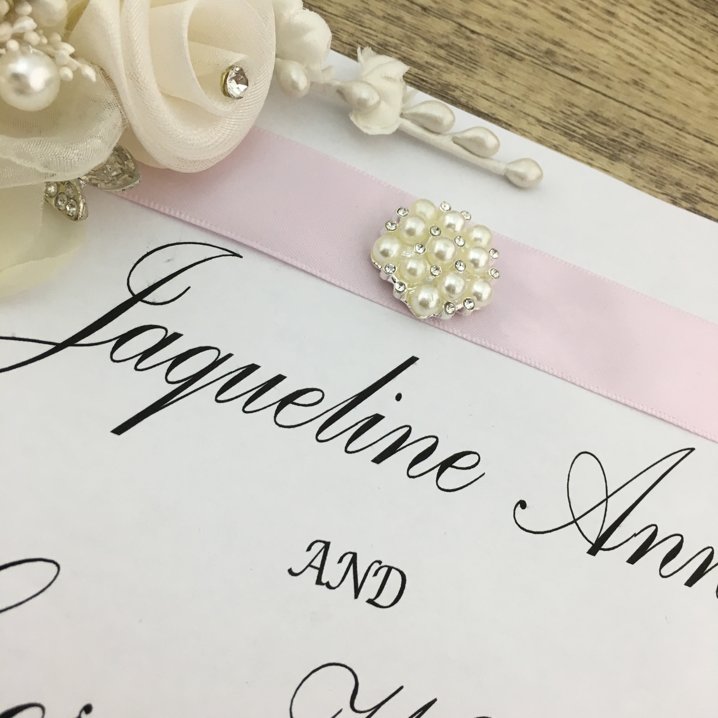 Silver Pearl Invitation Buckle Embellishments | Bellaire Wholesale