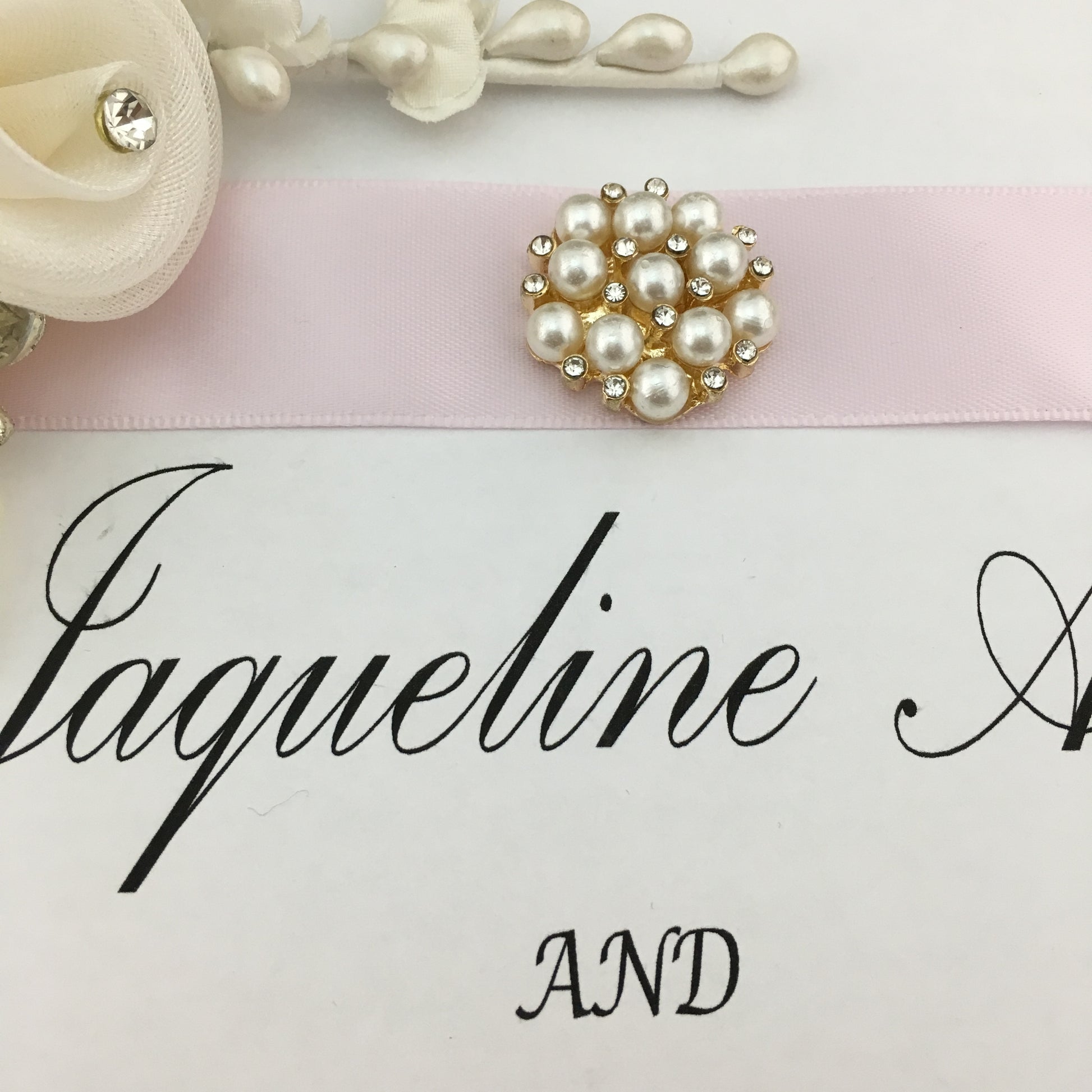 Gold Pearl Invitation Buckle Embellishments | Bellaire Wholesale