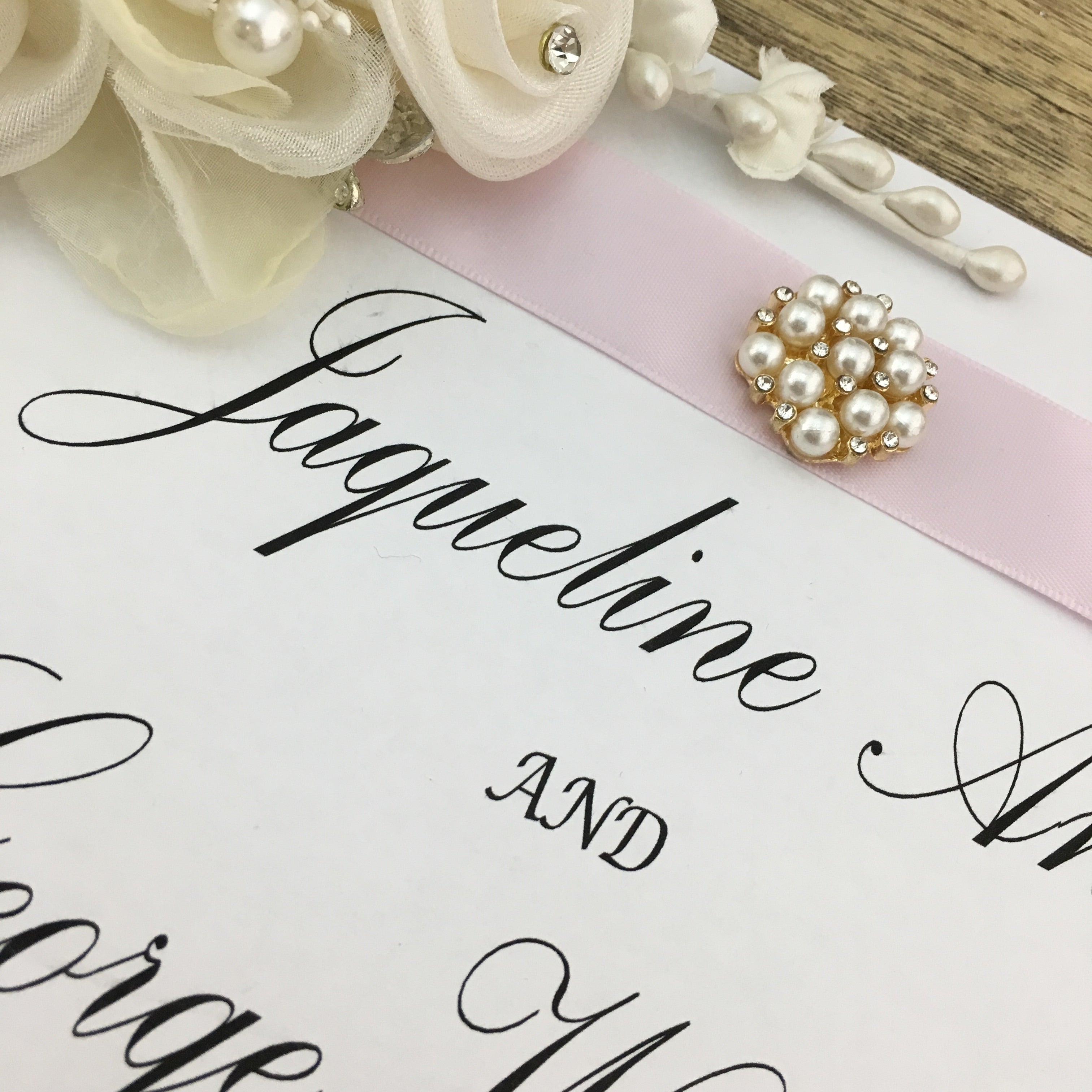 Gold Pearl Invitation Buckle Embellishments | Bellaire Wholesale