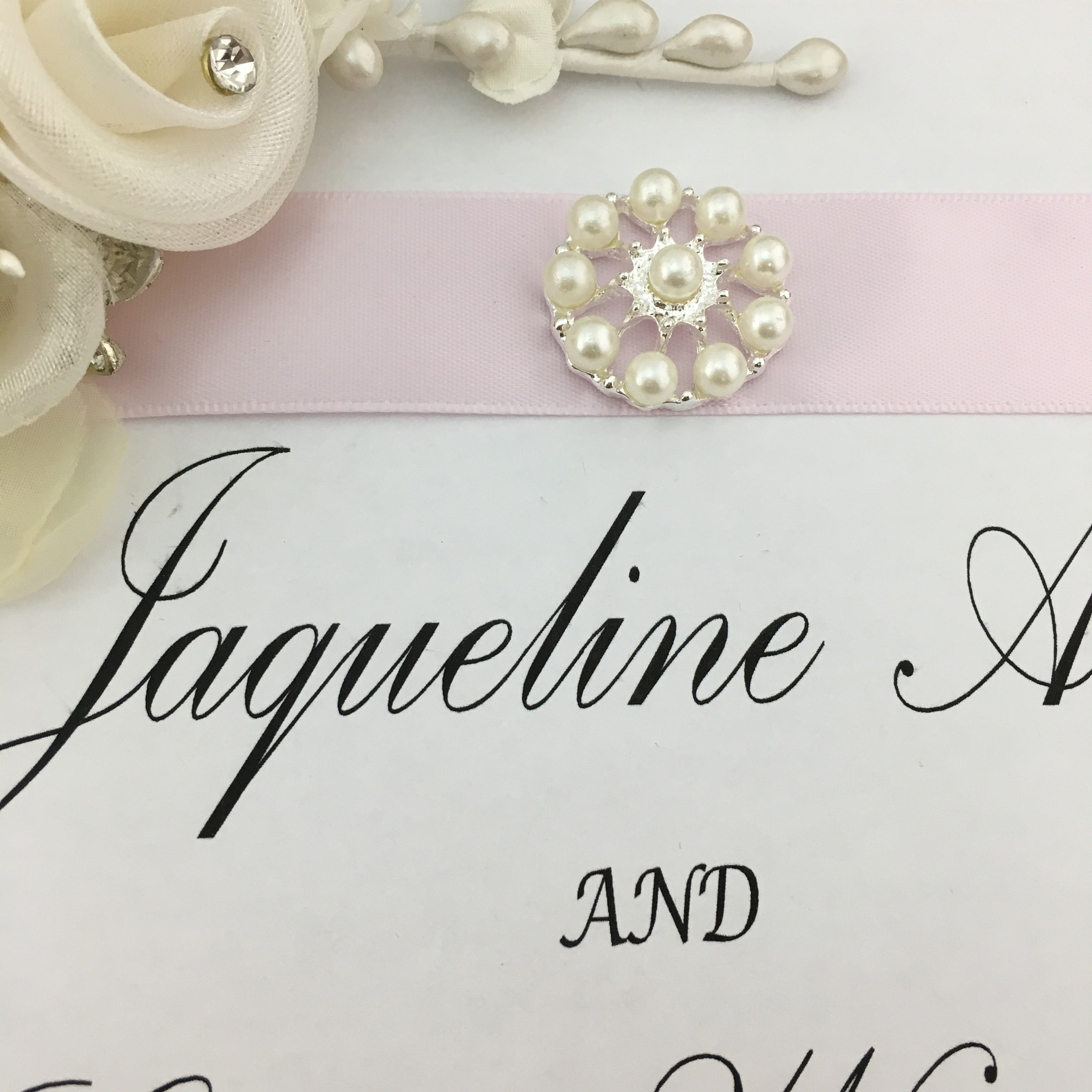 Silver Round Pearl Invitation Buckle Embellishments | Bellaire Wholesale