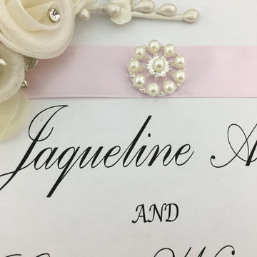 Silver Round Pearl Invitation Buckle Embellishments | Bellaire Wholesale