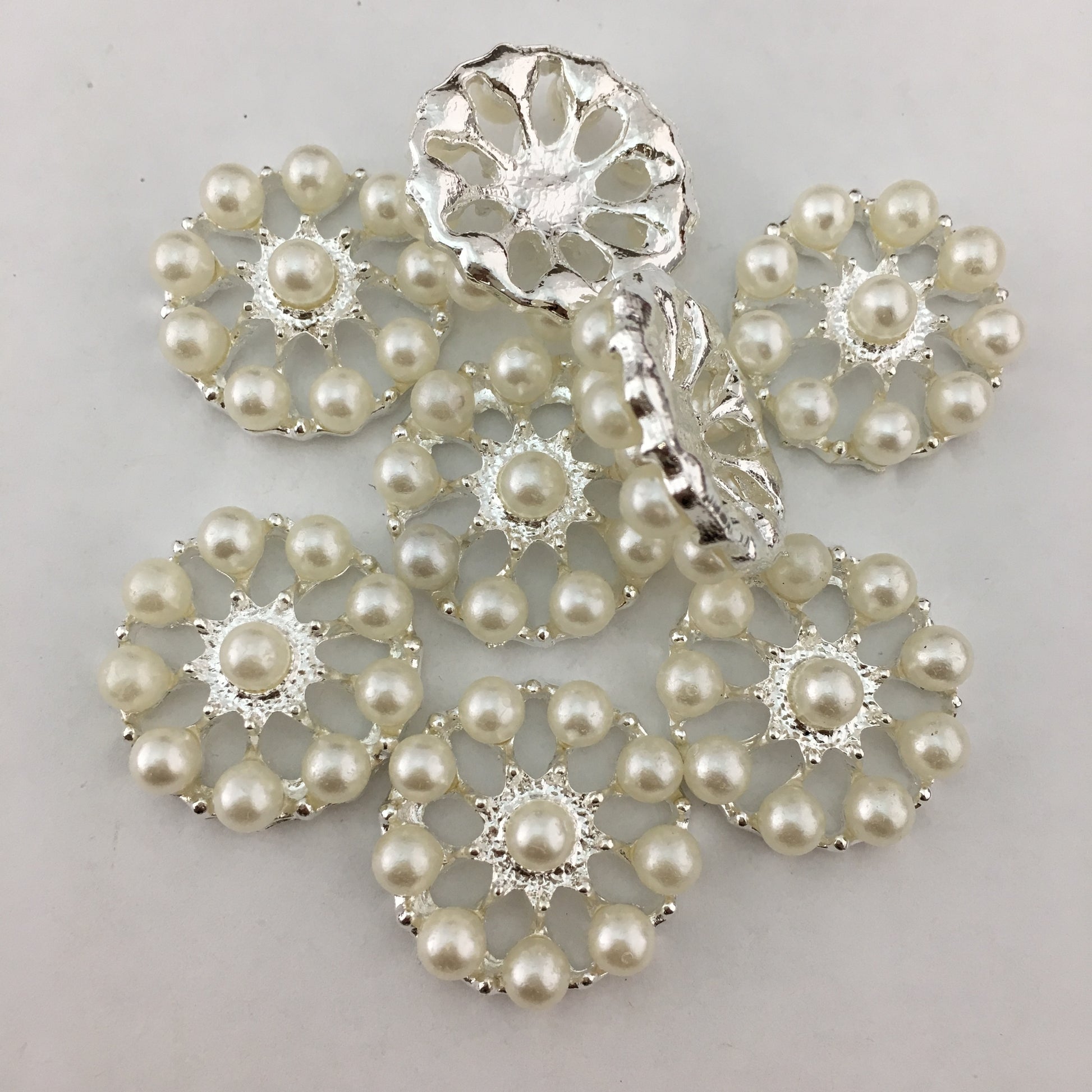 Silver Round Pearl Invitation Buckle Embellishments | Bellaire Wholesale