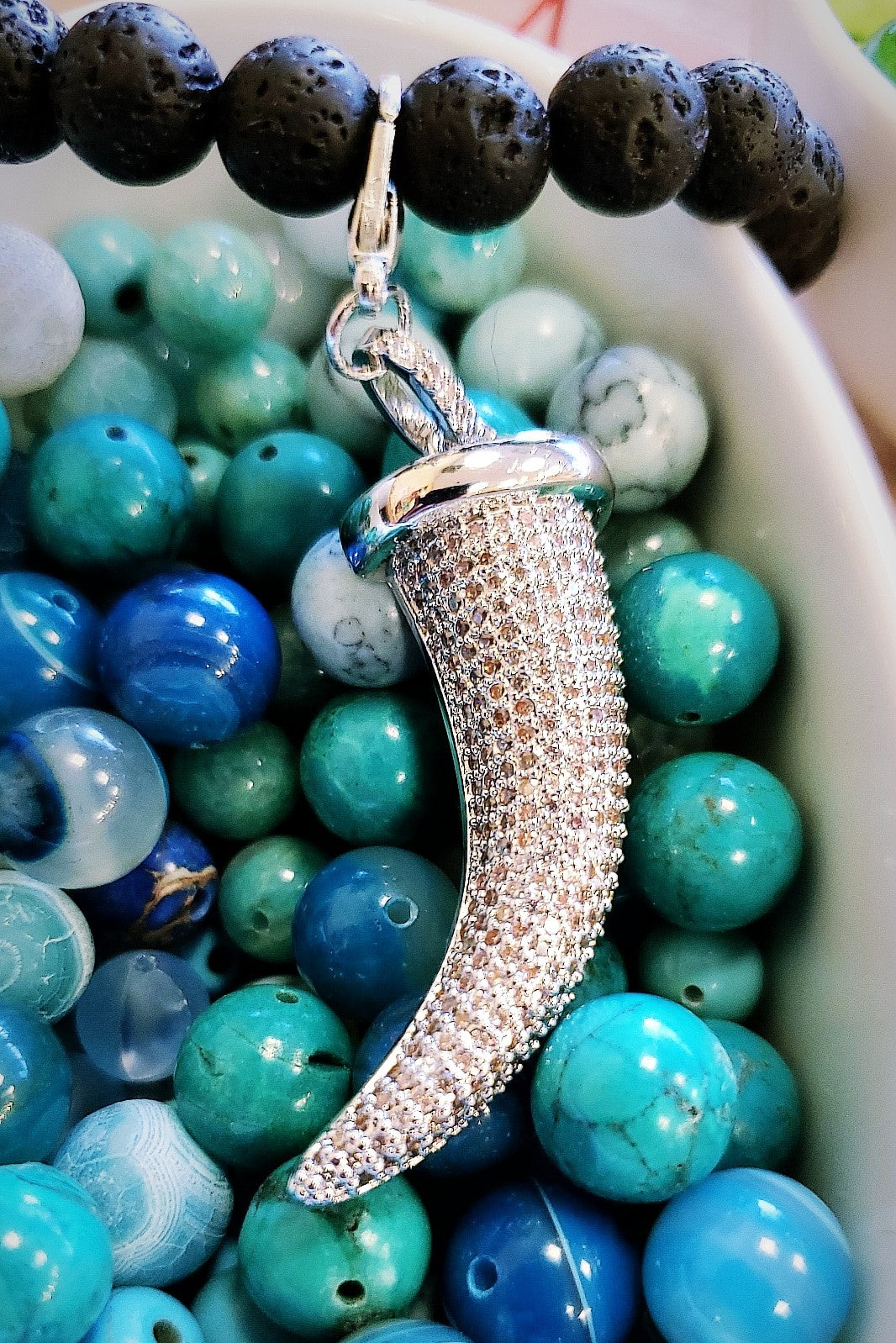 CZ Micro Pave Brass Horn Charm with clear stones | Bellaire Wholesale