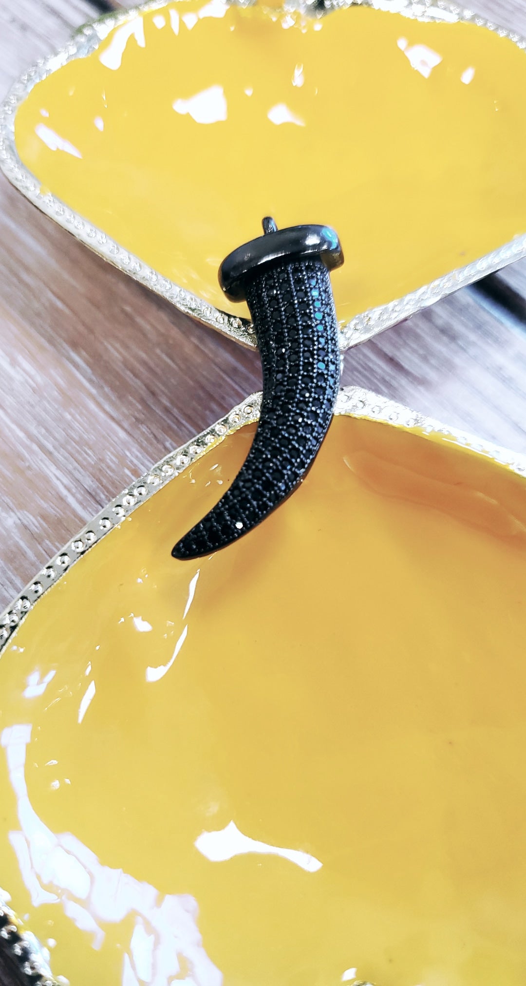 CZ Micro Pave Brass Gun-metal with black stone Dagger Charm Pendant | Bellaire Wholesale