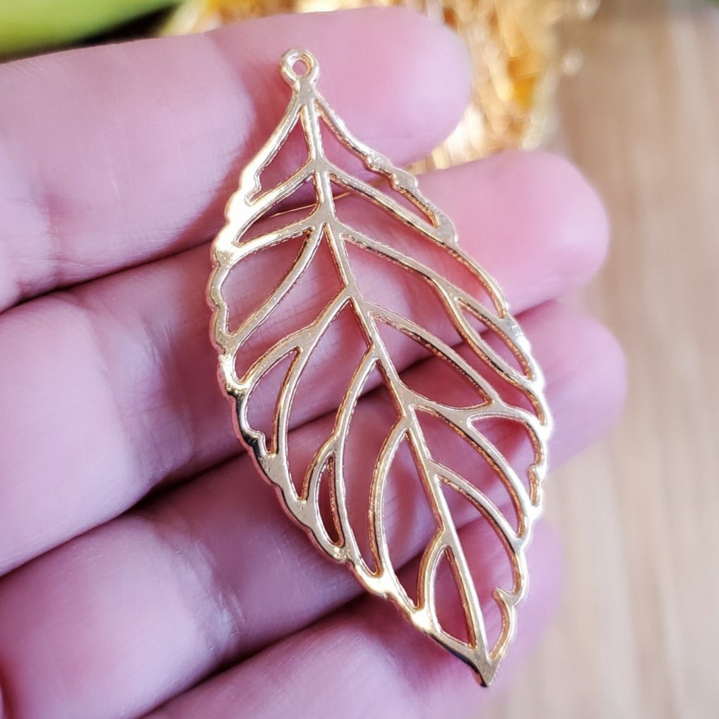 Light Gold Leaf Charm, 50mm Light Gold Leaf Charm | Bellaire Wholesale