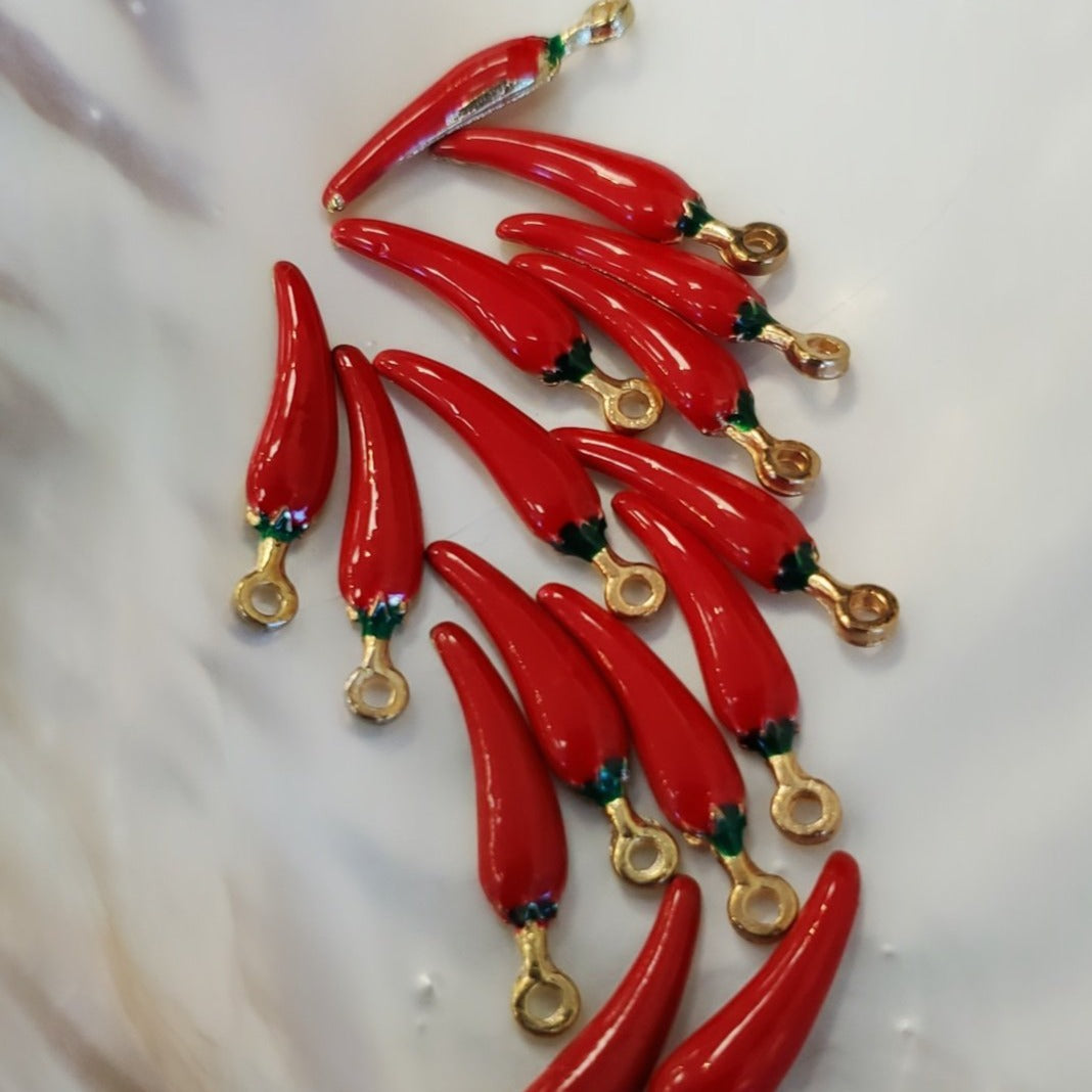 Red & Gold Alloy Enamel, Red cornicello Horn Charm | Bellaire Wholesale