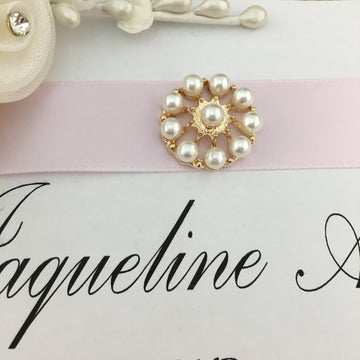 Gold Round Pearl Invitation Buckle Embellishments | Bellaire Wholesale