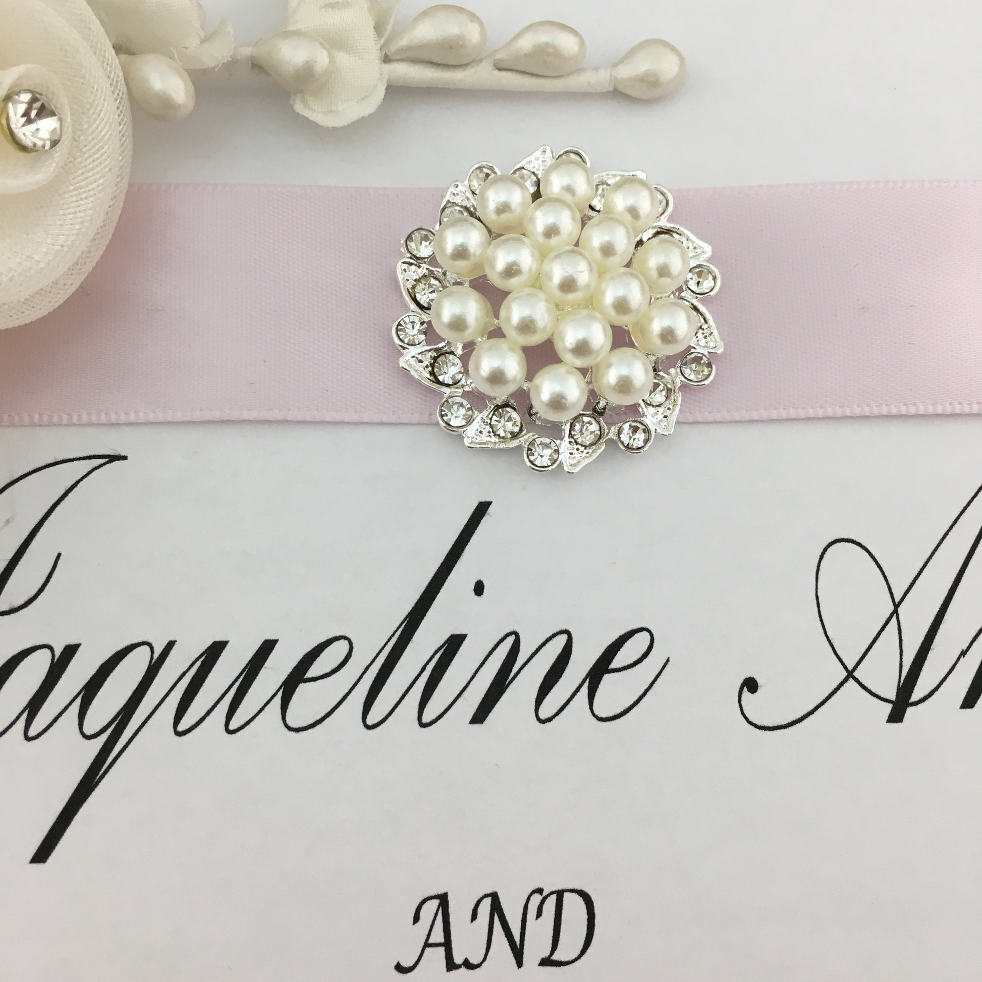 Silver Pearl Invitation Buckle Embellishments | Bellaire Wholesale