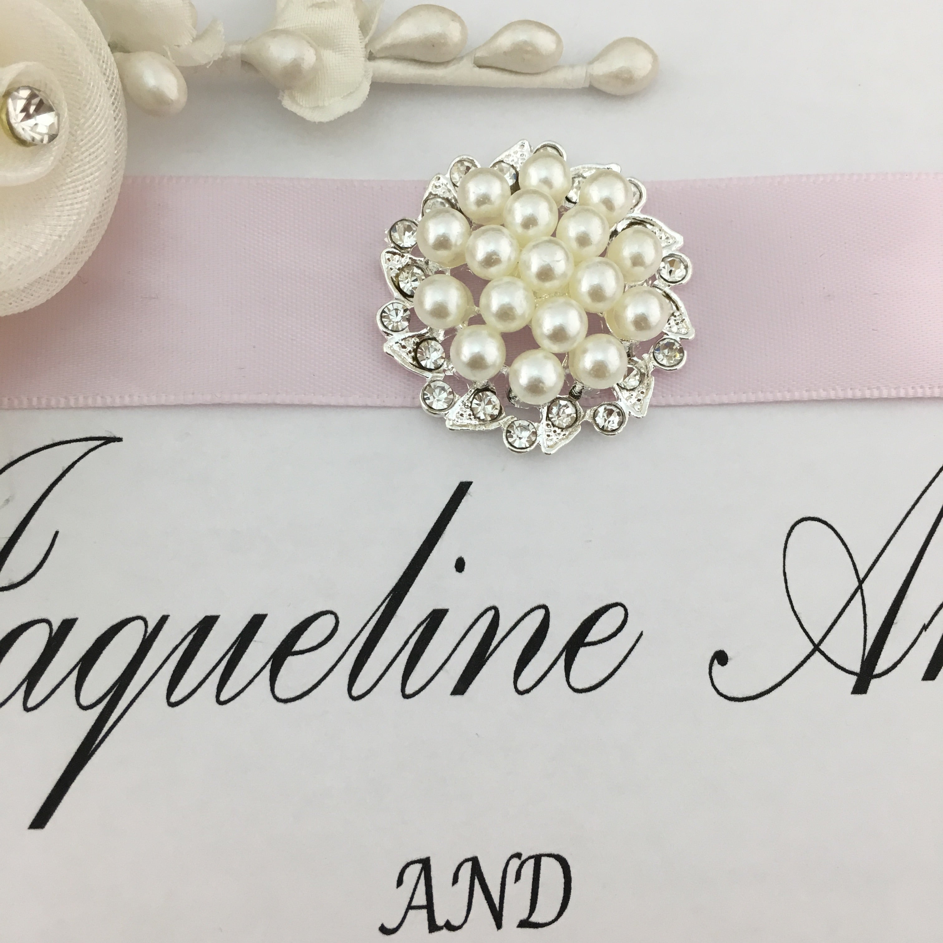 Silver Pearl Invitation Buckle Embellishments | Bellaire Wholesale