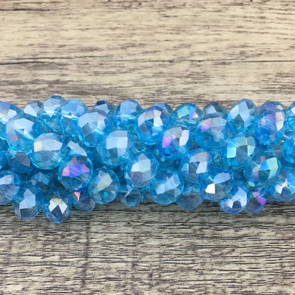10mm Faceted Rondelle Light Blue AB Glass Bead | Bellaire Wholesale
