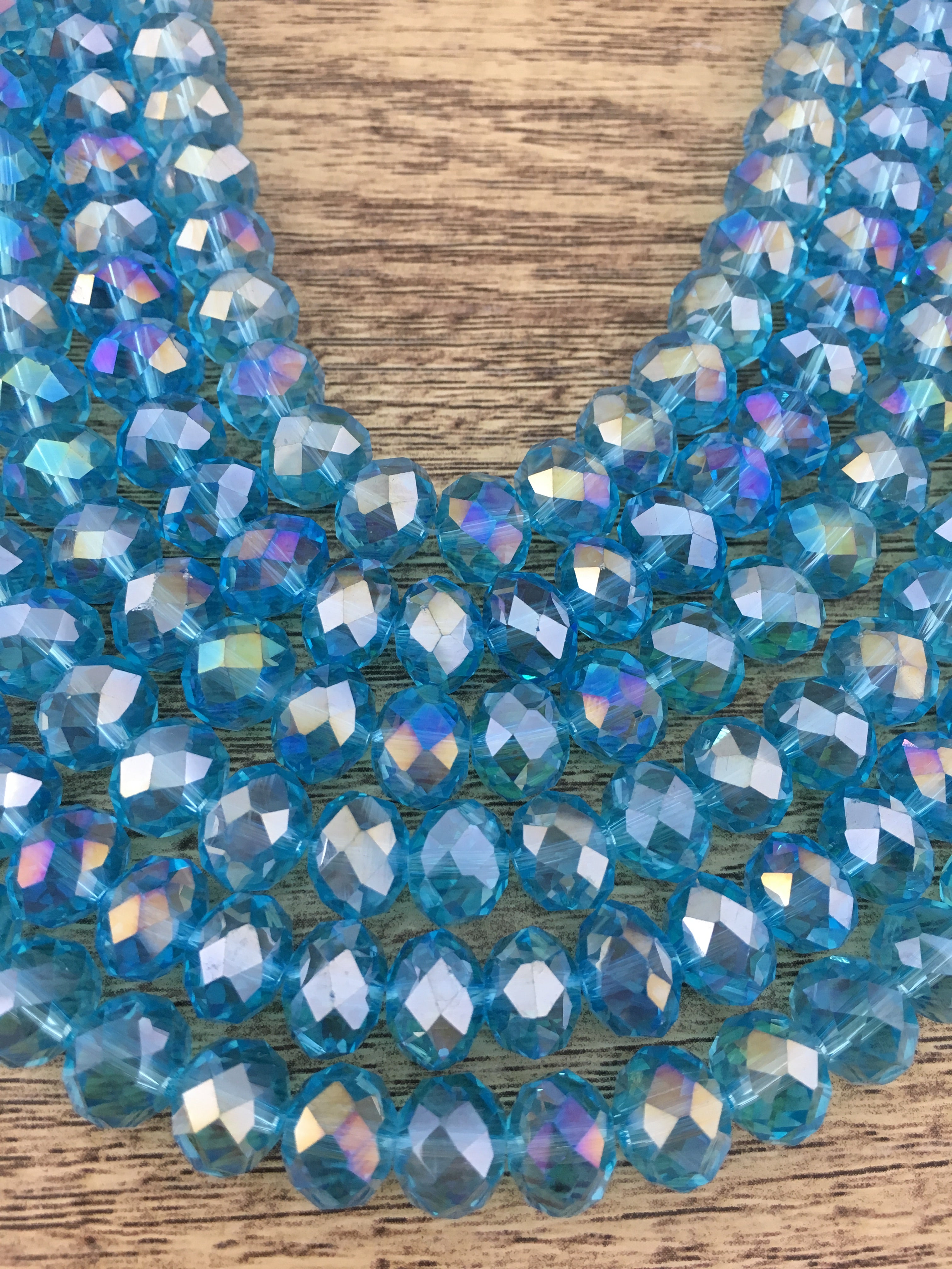 10mm Faceted Rondelle Light Blue AB Glass Bead | Bellaire Wholesale